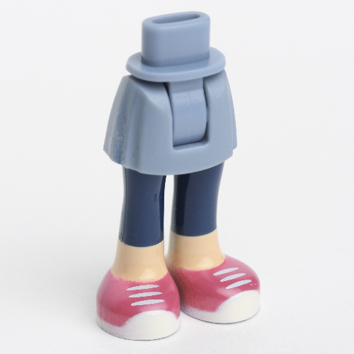 Visuel indicatif Rebrickable de Mini-poupée bassin et jupe courte avec jambes nougat clair avec leggings bleu foncé court, chaussures magenta avec motif imprimé de lacets blanches (Minidoll Hips and Short Skirt with Light Nougat Legs with Short Dark Blue Leggings, Magenta Shoes with White Laces Print)