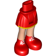 Bassin mini-poupée et jupe courte avec ourlet jaune, et les jambes de nougat clair, chaussures rouges motif imprimé (Minidoll Hips and Short Skirt with Yellow Hem, and Light Nougat Legs, Red Shoes Print)