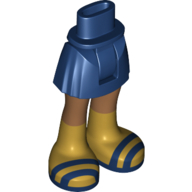 Visuel indicatif Rebrickable de Mini-poupée bassin et jupe courte avec des jambes de nougat moyen et avec des bottes d'or avec des sangles bleu foncé motif imprimé (Minidoll Hips and Short Skirt with Medium Nougat Legs and with Gold Boots with Dark Blue Straps Print)