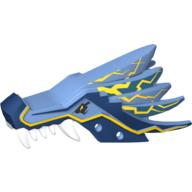 Visuel indicatif Rebrickable de Partie du corps de la créature, tête de dragon mâchoire supérieure avec des sections bleu foncé et motif imprimé foudre jaune (Creature Body Part, Dragon Head Upper Jaw with Dark Blue Sections and Yellow Lightning Print)