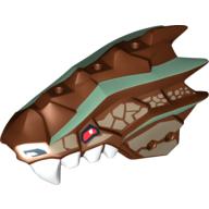 Visuel indicatif Rebrickable de Partie du corps de la créature, tête de dragon mâchoire supérieure avec échelles et dents, rayures vert sable et motif imprimé de dents blanches (Creature Body Part, Dragon Head Upper Jaw with Scales and Teeth, Sand Green Stripes, and White Teeth Print)
