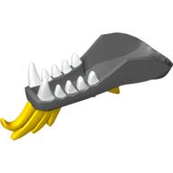 Visuel indicatif Rebrickable de Partie du corps de la créature, mâchoire inférieure de tête de dragon avec motif imprimé de dents blanches et épines jaunes (Creature Body Part, Dragon Head Lower Jaw with White Teeth and Yellow Spines Print)