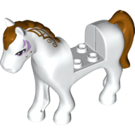 Visuel indicatif Rebrickable de Animal, cheval avec 2 x 2 découpes, yeux de lavande et décoration du visage, motif imprimé de crinière d'or et de queue (Animal, Horse with 2 x 2 Cutout, Lavender Eyes and Face Decoration, Gold Mane and Tail Print)