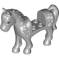Visuel indicatif Rebrickable de Animal, Cheval avec 2 x 2 découpes, Yeux noirs, Taches blanches motif imprimé (Animal, Horse with 2 x 2 Cutout, Black Eyes, White Spots Print)