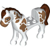 Visuel indicatif Rebrickable de Animal, cheval avec 2 x 2 découpes, yeux bruns, taches brun rougeâtre, crinière et motif imprimé queue (Animal, Horse with 2 x 2 Cutout, Brown Eyes, Reddish Brown Spots, Mane and Tail Print)