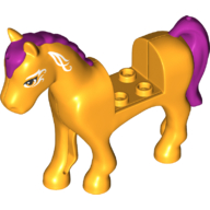 Visuel indicatif Rebrickable de Animal, cheval avec 2 x 2 découpe, yeux orange clair vif avec décoration blanche du visage et du cou - crinière magenta et queue chacun avec 1,5 trou (Animal, Horse with 2 x 2 Cutout, Bright Light Orange Eyes with White Face and Neck Decoration - Magenta Mane and Tail each with 1.5 hole)
