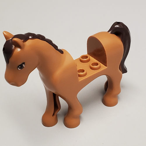 Visuel indicatif Rebrickable de Animal, cheval avec 2 x 2 découpe, yeux bruns, marron foncé et motif imprimé queue (Animal, Horse with 2 x 2 Cutout, Brown Eyes, Dark Brown Mane and Tail Print)