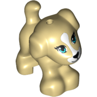Visuel indicatif Rebrickable de Animal, chien, petit debout avec des yeux bleus, le nez noir et la bouche, et tache blanche entre les yeux motif imprimé (Animal, Dog, Small Standing with Blue Eyes, Black Nose and Mouth, and White Patch between Eyes Print)