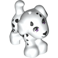 Visuel indicatif Rebrickable de Animal, chien, petite position avec yeux de lavande et noir dalmatien Taches et notes motif imprimé [Cookie] (Animal, Dog, Small Standing with Lavender Eyes and Black Dalmatian Spots and Notes Print [Cookie])