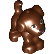 Visuel indicatif Rebrickable de Animal, chien, petit debout avec des yeux bruns, nez noir, bouche et motif imprimé de langue rose (Animal, Dog, Small Standing with Brown Eyes, Black Nose, Mouth, and Pink Tongue Print)