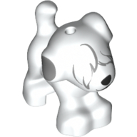 Visuel indicatif Rebrickable de Animal, chien, petit debout avec fourrure sur les yeux, nez noir, bouche ouverte, et lumière bleuâtre oreilles grises motif imprimé (Animal, Dog, Small Standing with Fur Over Eyes, Black Nose, Open Mouth, and Light Bluish Gray Ears Print)