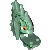 Visuel indicatif Rebrickable de Tête de minifigurine Spécial, Barracuda avec motif imprimé vert foncé et échelles linéaires (Minifig Head Special, Barracuda with Dark Green and Line Scales Print)
