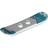 Visuel indicatif Rebrickable de Snowboard de sport petit 2 x 6 avec 2 crampons centrés, rayons de soleil et cercles azur moyen et azur foncé, rayures et cercles courbes noirs et motif imprimé "48mm" (Sports Snowboard Small 2 x 6 with 2 Centered Studs, Medium Azure and Dark Azure Sun-rays and Circles, Black Curved Stripes and Circles and "48mm" Print)
