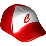 Chapeau / casquette court bec incurvé avec coutures sur le sommet et bouton sur le dessus avec motif imprimé rouge 'C' (Hat / Cap Short Curved Bill with Seams on Peak and Button on Top with Red 'C' Print)