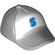 Chapeau / casquette court Bill courbé avec coutures sur le sommet et bouton sur le dessus et bleu 'S' sur motif imprimé blanc (Hat / Cap Short Curved Bill with Seams on Peak and Button on Top and Blue 'S' on White Print)