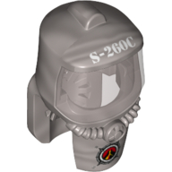 Visuel indicatif Rebrickable de Masque, costume de danger avec bouclier facial transbrun, volcan sur fond rouge foncé Logo sur motif imprimé poitrine (Mask, Hazard Suit with Trans-Brown Face Shield, Volcano on Dark Red Background Logo on Chest Print)