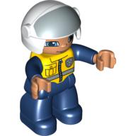 Visuel indicatif Rebrickable de Figurine Duplo avec casque avec visière ouverte, casque blanc, police, jambes bleu foncé et combinaison avec gilet jaune (Duplo Figure with Helmet with Open Visor, White Helmet, Police, Dark Blue Legs & Jumpsuit with Yellow Vest)