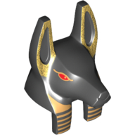 Tête de minifigurine spéciale, anubis garde avec or détaillant et yeux rouges motif imprimé (Minifig Head Special, Anubis Guard with Gold Detailing and Red Eyes Print)