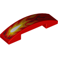Visuel indicatif Rebrickable de Brique courbée 4 x 1 double, sans tenons avec motif imprimé flammes (Brick Curved 4 x 1 Double, No Studs with Flames Print)