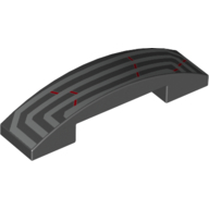 Visuel indicatif Rebrickable de Brique courbée 4 x 1 double, pas de tenons avec 3 lignes argentées, fissures rouges (Brick Curved 4 x 1 Double, No Studs with 3 Silver Lines, Red Cracks)
