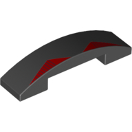 Visuel indicatif Rebrickable de Brique courbée 4 x 1 double, sans tenons avec motif imprimé Triangles rouges (Brick Curved 4 x 1 Double, No Studs with Red Triangles Print)