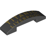 Visuel indicatif Rebrickable de Brique courbée 4 x 1 double, sans tenons avec motif imprimé jaune 'TITANIC LIVERPOOL' (Brick Curved 4 x 1 Double, No Studs with Yellow 'TITANIC LIVERPOOL' Print)