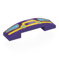 Visuel indicatif Rebrickable de Brique incurvée 4 x 1 double, sans tenons avec devant de la voiture, attrape-taureau jaune, phares azur moyen imprimé (Brick Curved 4 x 1 Double, No Studs with Car Front, Yellow Bull Catcher, Medium Azure Headlights Print)