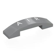 Visuel indicatif Rebrickable de Brique courbée 4 x 1 double, sans tenons avec motif imprimé blanc 'AIR' (Brick Curved 4 x 1 Double, No Studs with White 'AIR' Print)