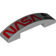 Visuel indicatif Rebrickable de Brique courbée 4 x 1 double, sans tenons avec motif imprimé rouge 'NASA', noir symbole ESA (Brick Curved 4 x 1 Double, No Studs with Red 'NASA', Black ESA symbol Print)