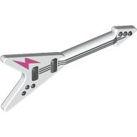 Visuel indicatif Rebrickable de Guitare instrument de musique électrique avec des cordes noires, motif imprimé foudre rose foncé (Musical Instrument Guitar Electric with Black Strings, Dark Pink Lightning Print)