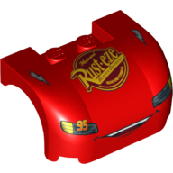 Carrosserie du véhicule, passage de roue / garde-boue 3 x 4 x 1 2/3 courbé avec avant avec phares, calandre ouverte, éclairs et motif imprimé 'Rust-eze' (8486) (Vehicle Body, Wheel Arch / Mudguard 3 x 4 x 1 2/3 Curved with Front with Headlights, Open Mouth Grille, Lightning Bolts and 'Rust-eze' Print (8486))
