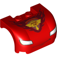 Corps du véhicule, arc de roue / garde-boue 3 x 4 x 1 2/3 courbé avec avant avec phares, mince sourire, mentonnière et motif imprimé 'PISTON CUP' (Vehicle Body, Wheel Arch / Mudguard 3 x 4 x 1 2/3 Curved with Front with Headlights, Thin Smile, Chin Dimple and 'PISTON CUP' Print)