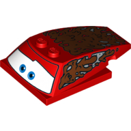 Brique biseautée, incurvé 6 x 4 x 1 1/3 avec 4 x 4 Base avec yeux bleus, fenêtres et motif imprimé de boue (éclair McQueen) (Brick Wedged, Curved 6 x 4 x 1 1/3 with 4 x 4 Base with Blue Eyes, Windows and Mud Print (Lightning McQueen))