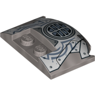 Visuel indicatif Rebrickable de Brique ronde 3 x 4 x 2/3 triple courbe avec 2 tenons coulés et plaques d'armure et calandre avec motif imprimé évent (Brick Round 3 x 4 x 2/3 Triple Curved with 2 Sunk Studs and Armor Plates and Grille with Vent Print)