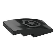 Visuel indicatif Rebrickable de Brique courbée 4 x 2 sans tenons avec motif imprimé de logo de police argent (Brick Curved 4 x 2 No Studs with Silver Police Logo Print)