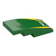 Visuel indicatif Rebrickable de Brique courbée 4 x 2 Non tenons avec logo Aston Martin, motif imprimé rayures jaunes/noires (Brick Curved 4 x 2 No Studs with Aston Martin Logo, Yellow/Black Stripes Print)