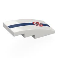Visuel indicatif Rebrickable de Brique courbée 4 x 2 Non tenons avec bande bleu foncé, rouge Cobra Badge motif imprimé (Brick Curved 4 x 2 No Studs with Dark Blue Stripe, Red Cobra Badge Print)