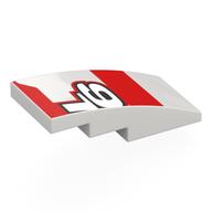 Visuel indicatif Rebrickable de Brique courbée 4 x 2 sans tenons avec 'L' '6', formes rouges motif imprimé (Brick Curved 4 x 2 No Studs with 'L' '6', Red Shapes Print)
