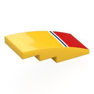 Visuel indicatif Rebrickable de Brique courbée 4 x 2 Non tenons avec lignes blanches/bleu foncé, motif imprimé rectangle rouge (Brick Curved 4 x 2 No Studs with White/Dark Blue Lines, Red Rectangle Print)