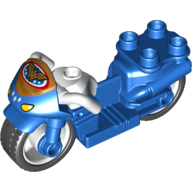 Visuel indicatif Rebrickable de Duplo Moto avec roues en caoutchouc, guidon blanc, phares et Wonder Woman Logo imprimé (Duplo Motorcycle with Rubber Wheels, White Handlebars, Headlights and Wonder Woman Logo Print)