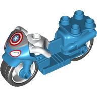 Visuel indicatif Rebrickable de Duplo Moto avec roues en caoutchouc, guidon blanc, pare-brise et phares avec motif imprimé Captain America Logo (Duplo Motorcycle with Rubber Wheels, White Handlebars, Windscreen and Headlights with Captain America Logo Print)