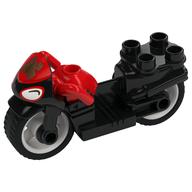 Visuel indicatif Rebrickable de Duplo moto avec roues en caoutchouc, phares et logo Spider-Man doré motif imprimé (Duplo Motorcycle with Rubber Wheels, Headlights and Golden Spider-Man Logo Print)