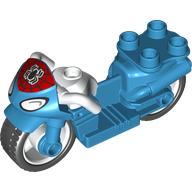 Visuel indicatif Rebrickable de Duplo Moto avec roues en caoutchouc, toile d'araignée, phares et logo Spider-Man, motif imprimé guidon blanc (Duplo Motorcycle with Rubber Wheels, Spider Web, Headlights and Spider-Man Logo, White Handlebars Print)