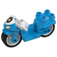 Visuel indicatif Rebrickable de Duplo Moto avec roues en caoutchouc, guidon blanc, insigne de police et motif imprimé phares (Duplo Motorcycle with Rubber Wheels, White Handlebars, Police Badge, and Headlights Print)
