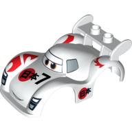 Visuel indicatif Rebrickable de Duplo carrosserie, 2 tenons sur le spoiler, larges ailes, avec des voitures shu todoroki motif imprimé (Duplo Car Body, 2 Studs on Spoiler, Wide Fenders, with Cars Shu Todoroki Print)