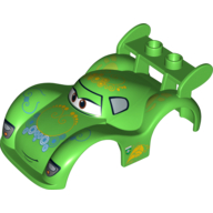 Visuel indicatif Rebrickable de Carrosserie Duplo, 2 tenons sur le spoiler, ailes larges, avec voitures carla veloso motif imprimé (Duplo Car Body, 2 Studs on Spoiler, Wide Fenders, with Cars Carla Veloso Print)