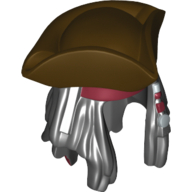 Cheveux et chapeau, dreadlocks avec perles, motif imprimé bandana rouge foncé et tricorne [double moule] (Hair and Hat, Dreadlocks with Beads, Dark Red Bandana Print and Tricorne [DUAL MOLD])