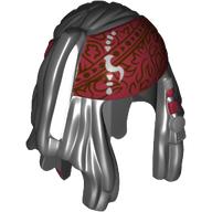 Boucles d'oreilles avec perles et motif imprimé Brocade bandana rouge foncé (Capitaine Jack) (Hair Dreadlocks with Beads and Dark Red Brocade Bandana Print (Captain Jack))