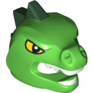 Costume / Masque, Lézard aux yeux jaunes, dents blanches et cornes vert foncé motif imprimé (Costume / Mask, Lizard with Yellow Eyes, White Teeth and Dark Green Horns Print)