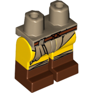 Visuel indicatif Rebrickable de Jambes jaunes et motif Bottes marron rougeâtre avec ceinture et pagne foncé imprimé (Hips with Yellow Legs and Reddish Brown Boots Pattern with Belt and Dark Tan Loincloth Print)